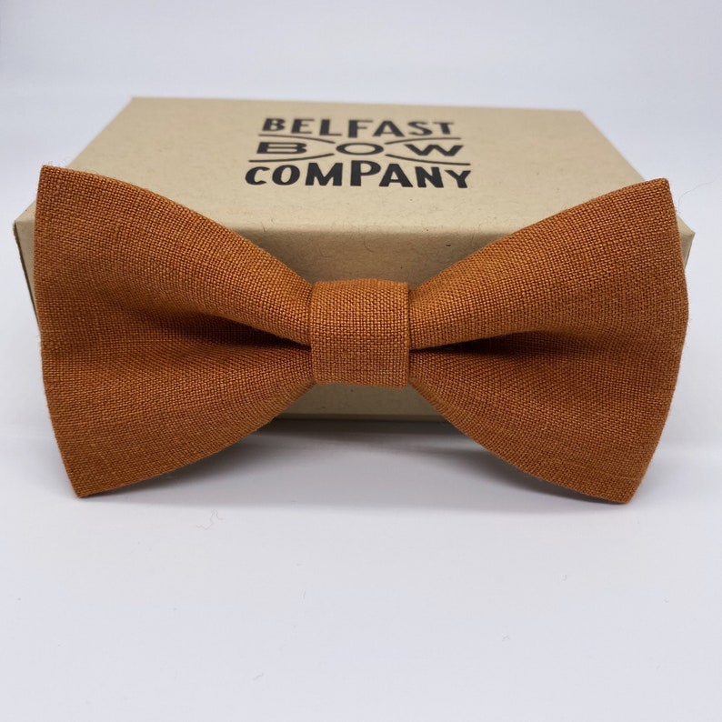 Irish Linen Bow Tie in Burnt Orange Self-Tie, Pre-Tied, Boy's Sizes, Pocket Square & Cufflinks available Adult Pre-Tied