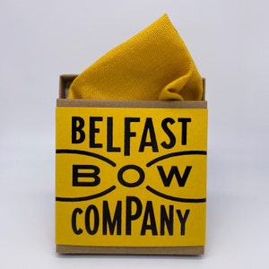 Irish Linen Bow Tie in Mustard Yellow Self-Tie, Pre-Tied, Boy's Sizes, Pocket Square & Cufflinks available Pocket Square