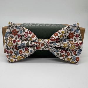 Nœud papillon Liberty à fleurs orange, vert et bleu - À nouer, pré-noué, tailles garçon, pochettes de costume et boutons de manchette disponibles