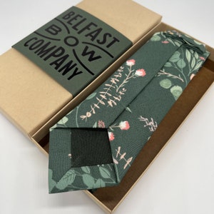 Boho Blooms Tie in Dark Sage Green Floral Matching Pocket Square & Cufflinks available image 2