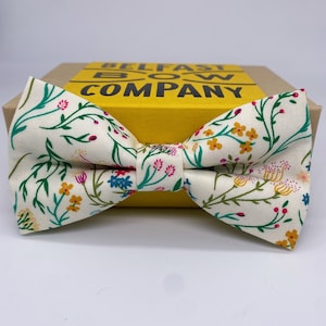 Boho Blooms Bow Tie in Windswept Meadow - Yellow, Green and Pink - Pre-Tied & Self-Tie available