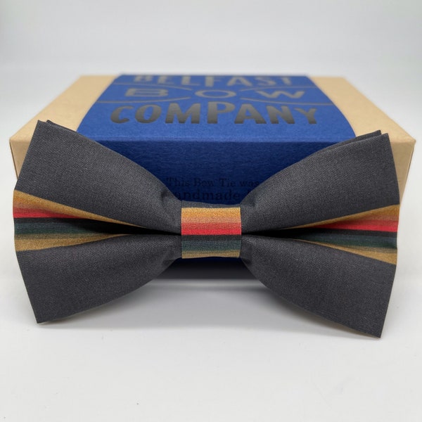 Doctor Who Bow Tie - Rainbow Stripe on Grey - Matching Cufflinks available