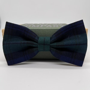 Tartan Bow Tie in Green and Navy Black Watch - Pre-Tied, Self-Tie, Boy&#39;s sizes, Pocket Squares & Cufflinks