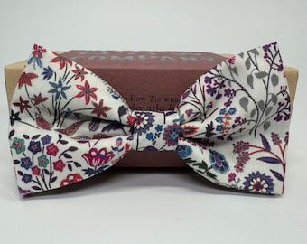 Liberty Bow Tie in Cherry Red, Navy and Purple Paisley Flowers - Self-Tie, Pre-Tied, Boy's Sizes, Pocket Squares & Cufflinks available