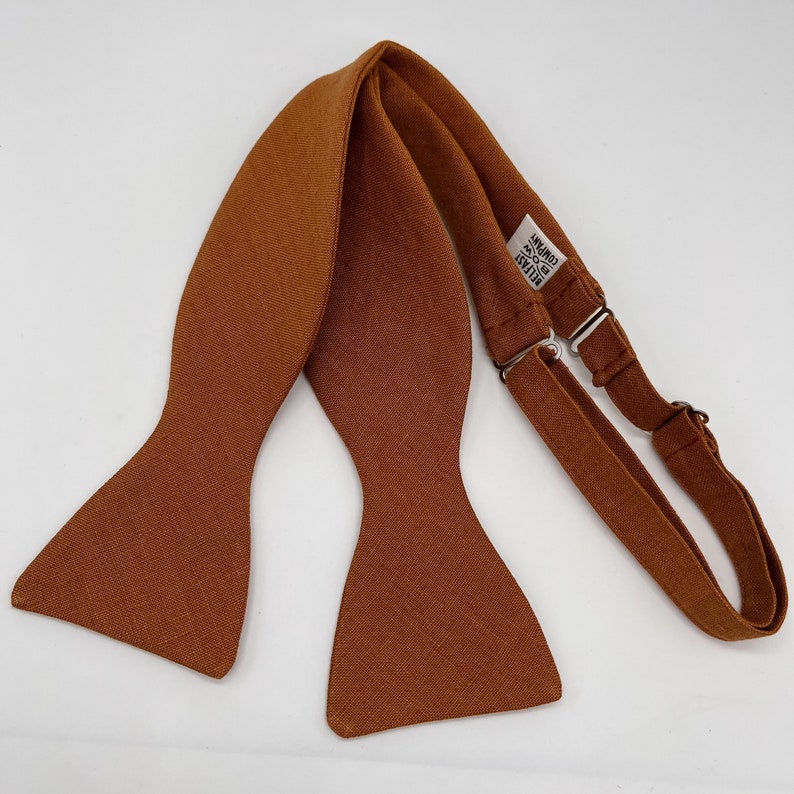 Irish Linen Bow Tie in Burnt Orange Self-Tie, Pre-Tied, Boy's Sizes, Pocket Square & Cufflinks available image 4