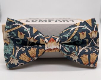 William Morris Bow Tie in Autumn Scrolling Flowers Motif - Self-Tie, Pre-Tied, Boy's Sizes, Pocket Squares & Cufflinks available