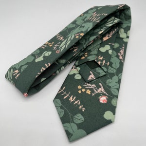 Boho Blooms Tie in Dark Sage Green Floral Matching Pocket Square & Cufflinks available image 3