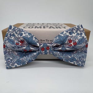 Liberty Bow Tie in Slate Blue Strawberry Thief Birds Motif - Self