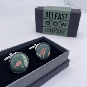 Boho Blooms Tie in Dark Sage Green Floral Matching Pocket Square & Cufflinks available image 8