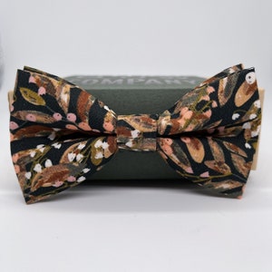 Boho Blooms Bow Tie in Black Woodland Berries - Pre-Tied, Self-Tie, Boy's sizes, Pocket Square & Cufflinks