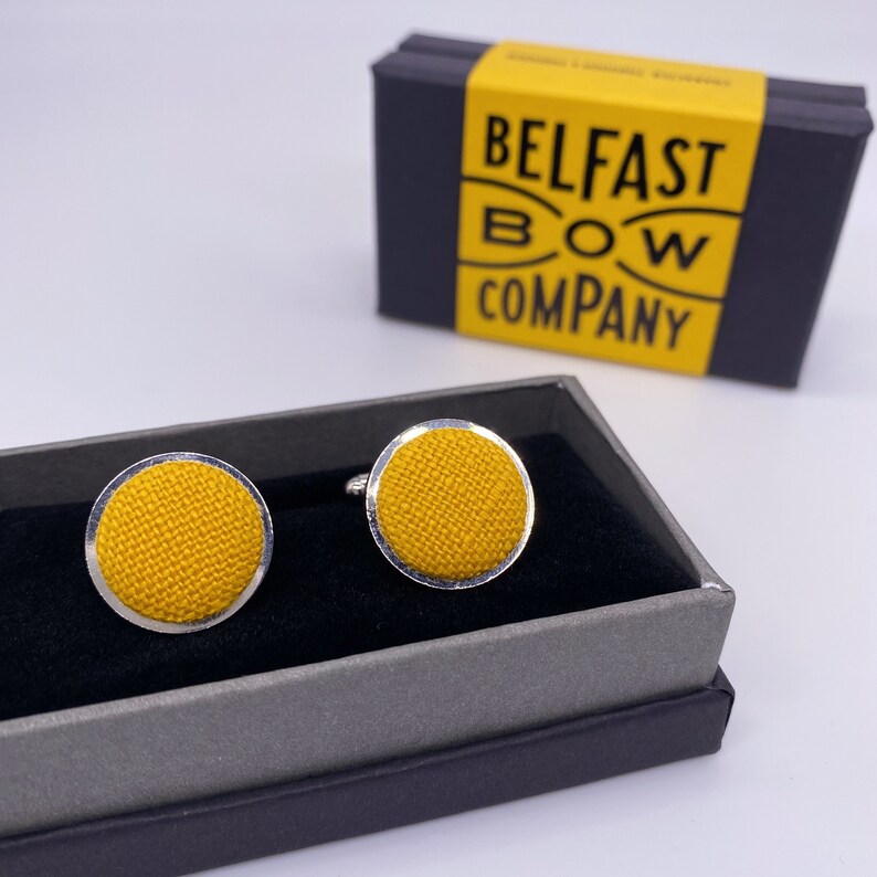 Irish Linen Tie in Mustard Yellow Matching Pocket Square & Cufflinks available Cufflinks