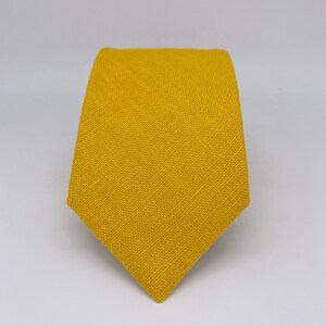 Irish Linen Tie in Mustard Yellow Matching Pocket Square & Cufflinks available image 3