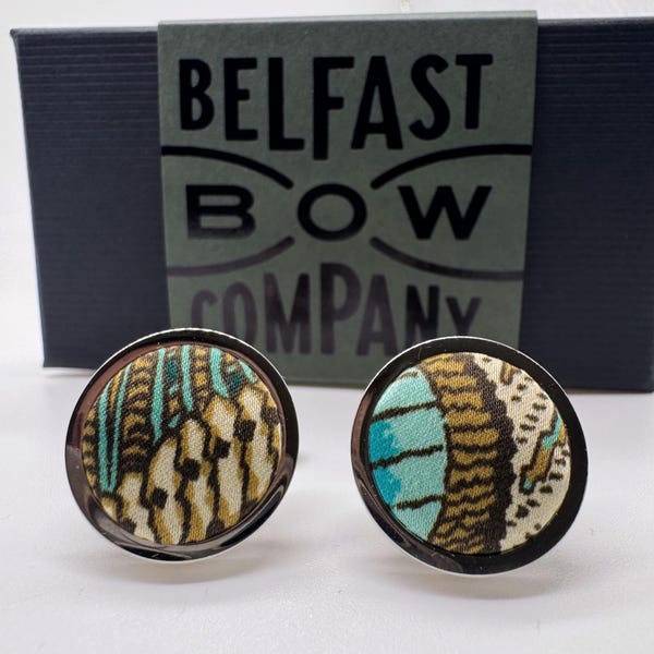 Liberty Silk Cufflinks in Peacock Feathers