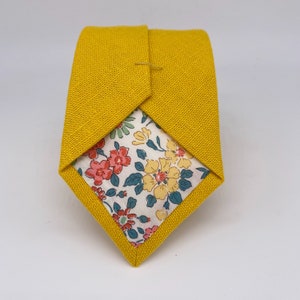 Irish Linen Tie in Mustard Yellow Matching Pocket Square & Cufflinks available image 4