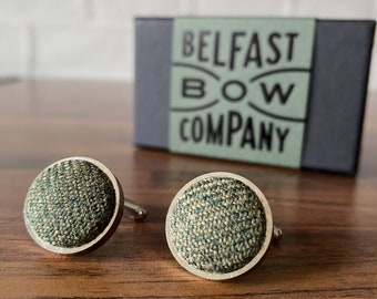 Islay Tweed Cufflinks in Olive Green