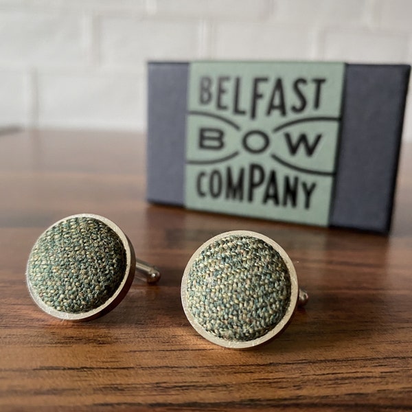 Boutons de manchette en tweed Islay en vert olive