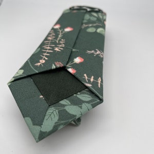Boho Blooms Tie in Dark Sage Green Floral Matching Pocket Square & Cufflinks available image 4