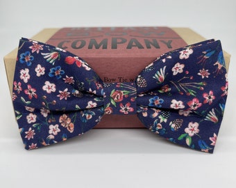 Liberty Bow Tie in Navy Floral - Pre-Tied, Self-Tie & Pocket Squares available