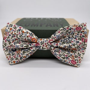 Liberty Bow Tie in Navy, Orange and Green Ditsy Floral - Self-Tie, Pre-Tied, Boy&#39;s Sizes, Pocket Squares & Cufflinks available