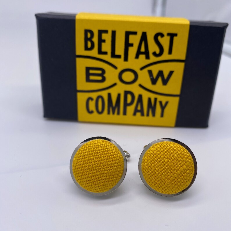 Irish Linen Bow Tie in Mustard Yellow Self-Tie, Pre-Tied, Boy's Sizes, Pocket Square & Cufflinks available Matching Cufflinks