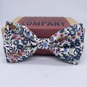 Liberty Bow Tie in Blue, Orange, Lilac and Green Floral - Pre-Tied, Boy&#39;s Sizes, Pocket Squares available