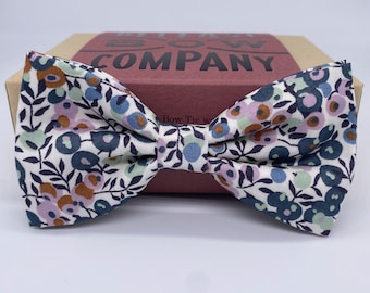 Liberty Bow Tie in Blue, Orange, Lilac and Green Floral - Self-Tie, Pre-Tied, Boy's Sizes, Pocket Squares & Cufflinks available