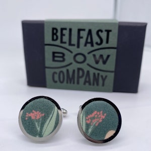 Boho Blooms Tie in Dark Sage Green Floral Matching Pocket Square & Cufflinks available Cufflinks