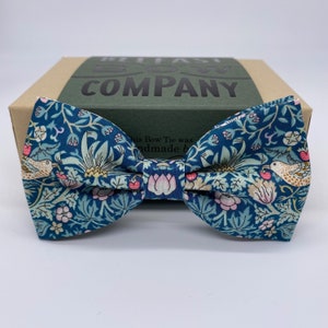 Liberty Bow Tie in Green Strawberry Thief Birds Motif - Self-Tie, Pre-Tied, Boy's Sizes, Pocket Squares & Cufflinks available