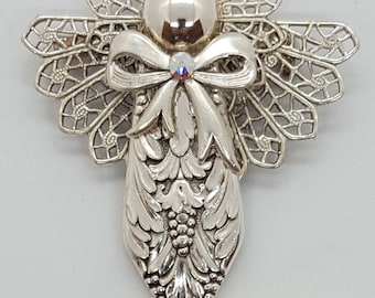 Jewelry Spoon Angel Pins Silver Filigree Cabochons Pendant Bridesmaids Gifts Antique Vintage Repurposed Upscaled
