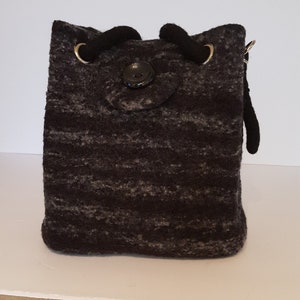 Wool Felted Purse, Handmade Shoulder Bag, Wool Handbag, Gray Black Tote