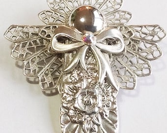 Jewelry Spoon Angel Pins Silver  Filigree Cabochons Pendant Bridesmaids Gifts Antique Vintage Repurposed Upscaled