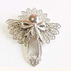 Jewelry Spoon Angel Pins Silver Filigree Cabochons Pendant Bridesmaids Gifts Antique Vintage Repurposed Upscaled Rapture