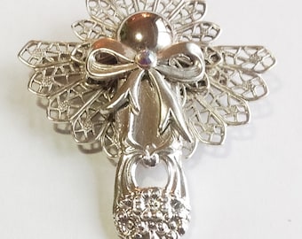 Jewelry Spoon Angel Pins Silver Filigree Cabochons Pendant Bridesmaids Gifts Antique Vintage Repurposed Upscaled