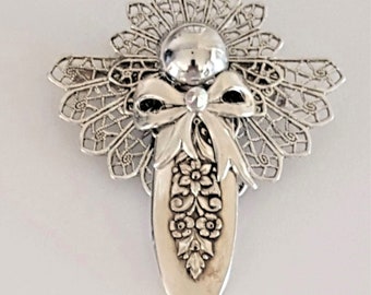 Jewelry Spoon Angel Pins Silver Filigree Cabochons Pendant Bridesmaids Gifts Antique Vintage Repurposed Upscaled