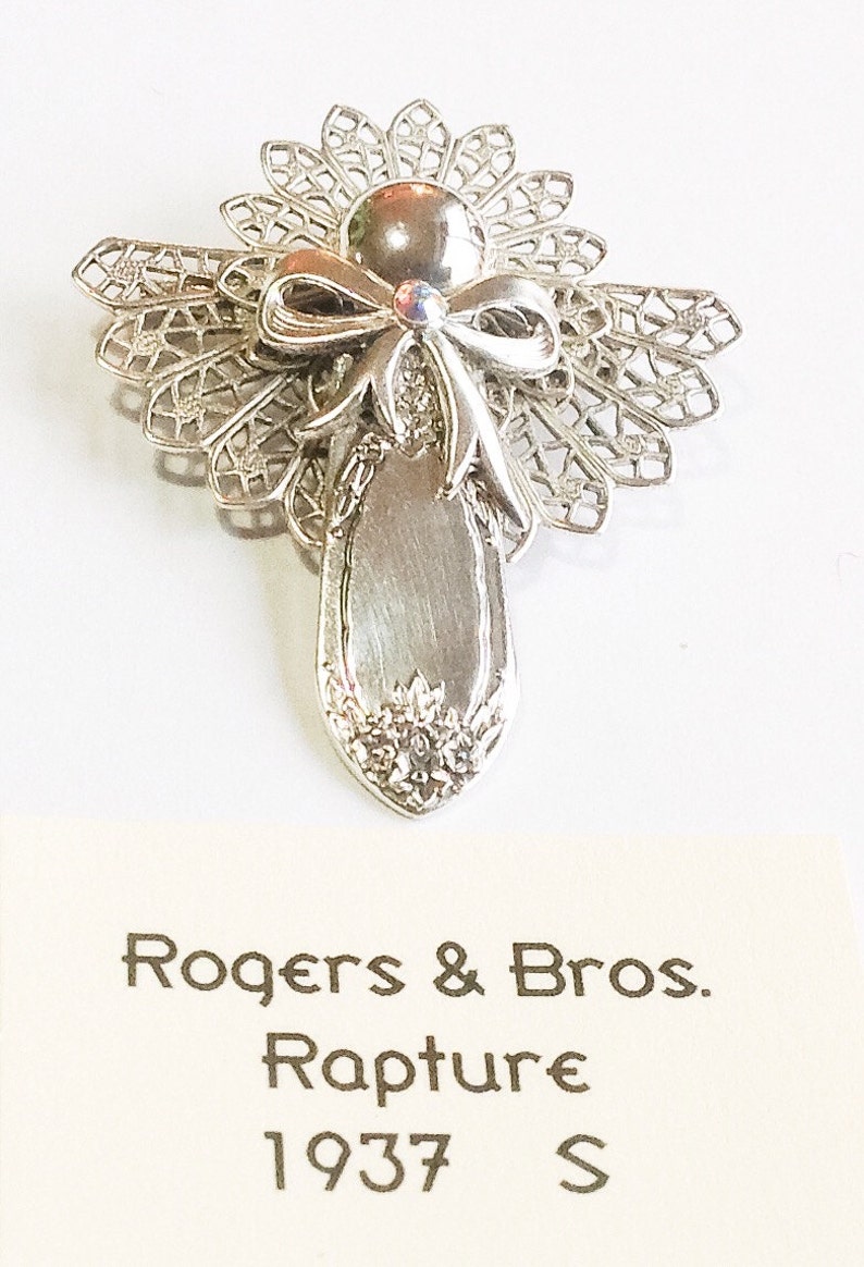 Jewelry Spoon Angel Pins Silver Filigree Cabochons Pendant Bridesmaids Gifts Antique Vintage Repurposed Upscaled Rapture