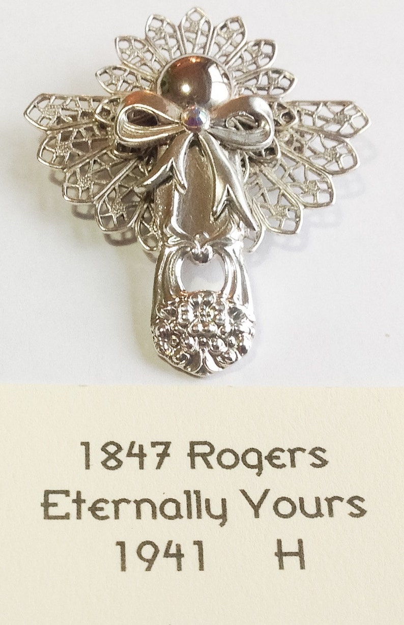 Jewelry Spoon Angel Pins Silver Filigree Cabochons Pendant Bridesmaids Gifts Antique Vintage Repurposed Upscaled Eternally Yours