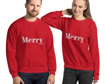 Striped "Merry" Unisex Sweatshirt, Merry Christmas Sweatshirt, Christmas Shirts, Cute Winter Sweater, Crewneck Sweatshirt, Holiday Sweater