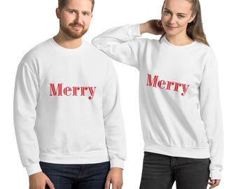 Striped "Merry" Unisex Sweatshirt, Merry Christmas Sweatshirt, Christmas Shirts, Cute Winter Sweater, Crewneck Sweatshirt, Holiday Sweater