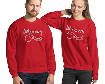 Meowy Christmas Unisex Sweatshirt, Cat Christmas Sweatshirt, Cute Cat Shirt, Cat Lover Gift, Cat Christmas Gift, Simple Holiday Sweater