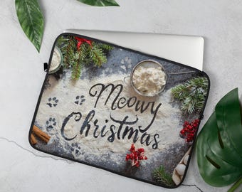 Meowy Christmas Festive Neoprene Laptop Sleeve, Functional, Stylish, Perfect Gift for Students, Cat Lovers, Baking Lovers