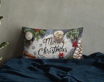 Meowy Christmas Paws in Flour Bakers Pillow, Christmas Pillows, Decorative Throw Pillow, Holiday Decor, Christmas Gift, Pet Lover's Gift,