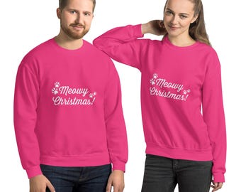 Meowy Christmas Unisex Sweatshirt, Cat Christmas Sweatshirt, Cute Cat Shirt, Cat Lover Gift, Cat Christmas Gift, Simple Holiday Sweater