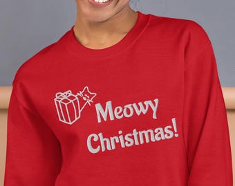 Cat Peeking Meowy Christmas Unisex Sweatshirt, Cute Cat Shirt, Cat Lover Gift, Cat Christmas Gift, Simple Holiday Sweater