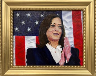 Pintura original - Kamala Harris - Acrílico 8" x 10" sobre lienzo - Arte de fan