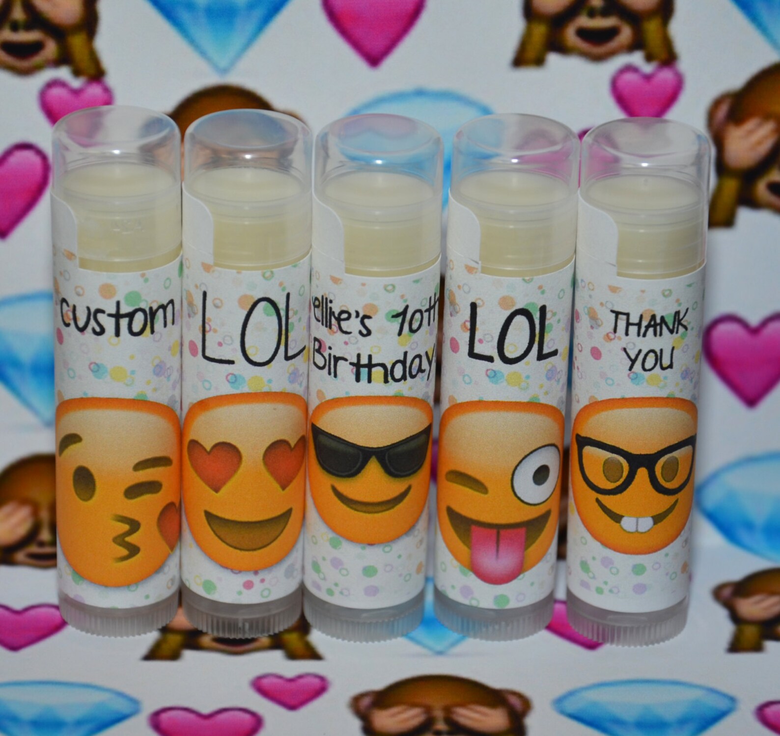 SALE Emoji Lip Balm 12 Lip Balm Emoji Birthday Party, Emoji Lip Balm