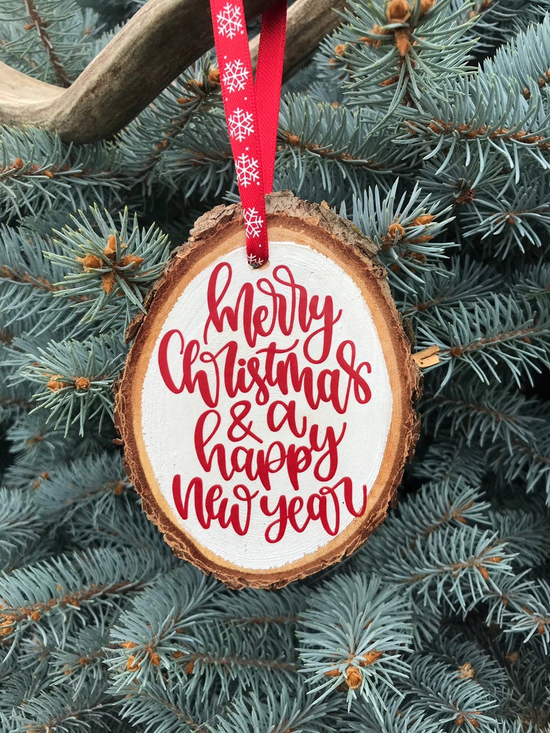 Merry Christmas & A Happy New Year Wood Slice Christmas Ornament, Merry Christmas and a Happy New Year Wood Slice Ornament image 2