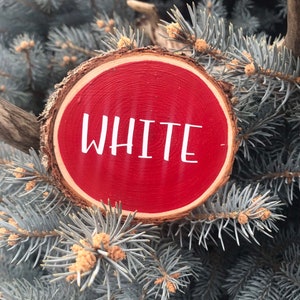 Merry Christmas & A Happy New Year Wood Slice Christmas Ornament, Merry Christmas and a Happy New Year Wood Slice Ornament White on Red