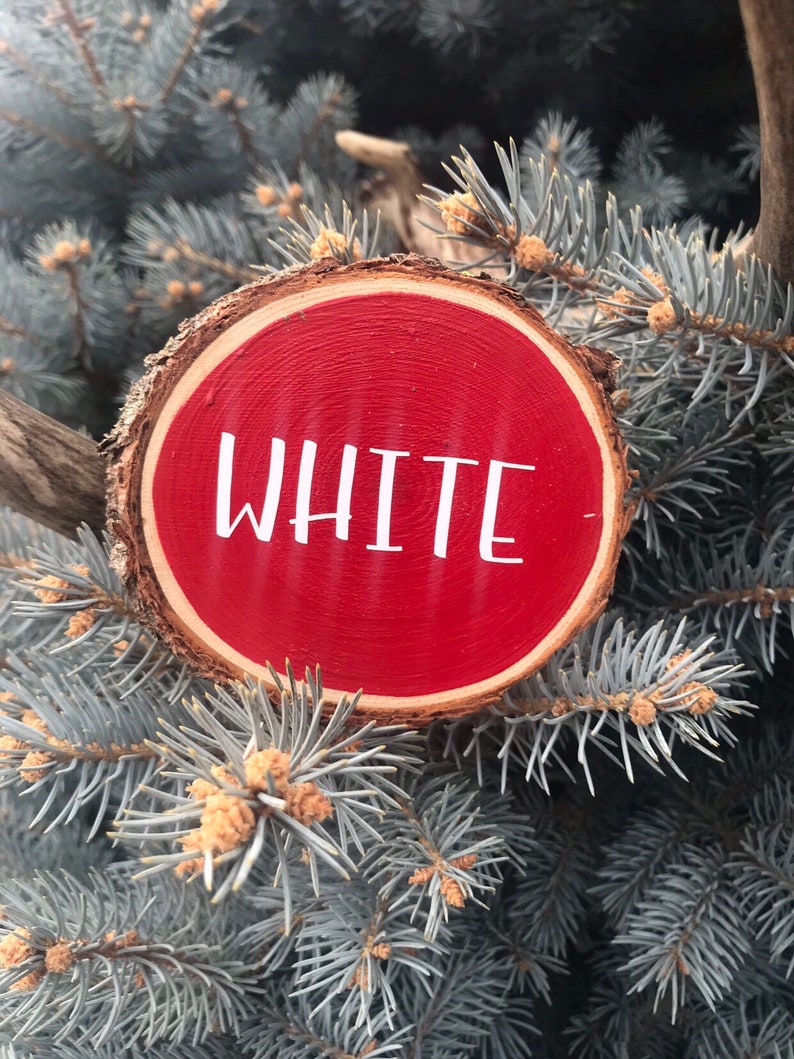 Merry Christmas & A Happy New Year Wood Slice Christmas Ornament, Merry Christmas and a Happy New Year Wood Slice Ornament White on Red