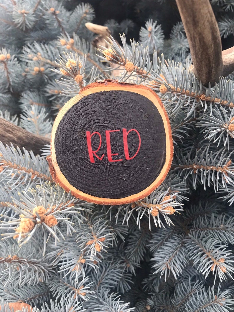 Merry Christmas & A Happy New Year Wood Slice Christmas Ornament, Merry Christmas and a Happy New Year Wood Slice Ornament Red on Black