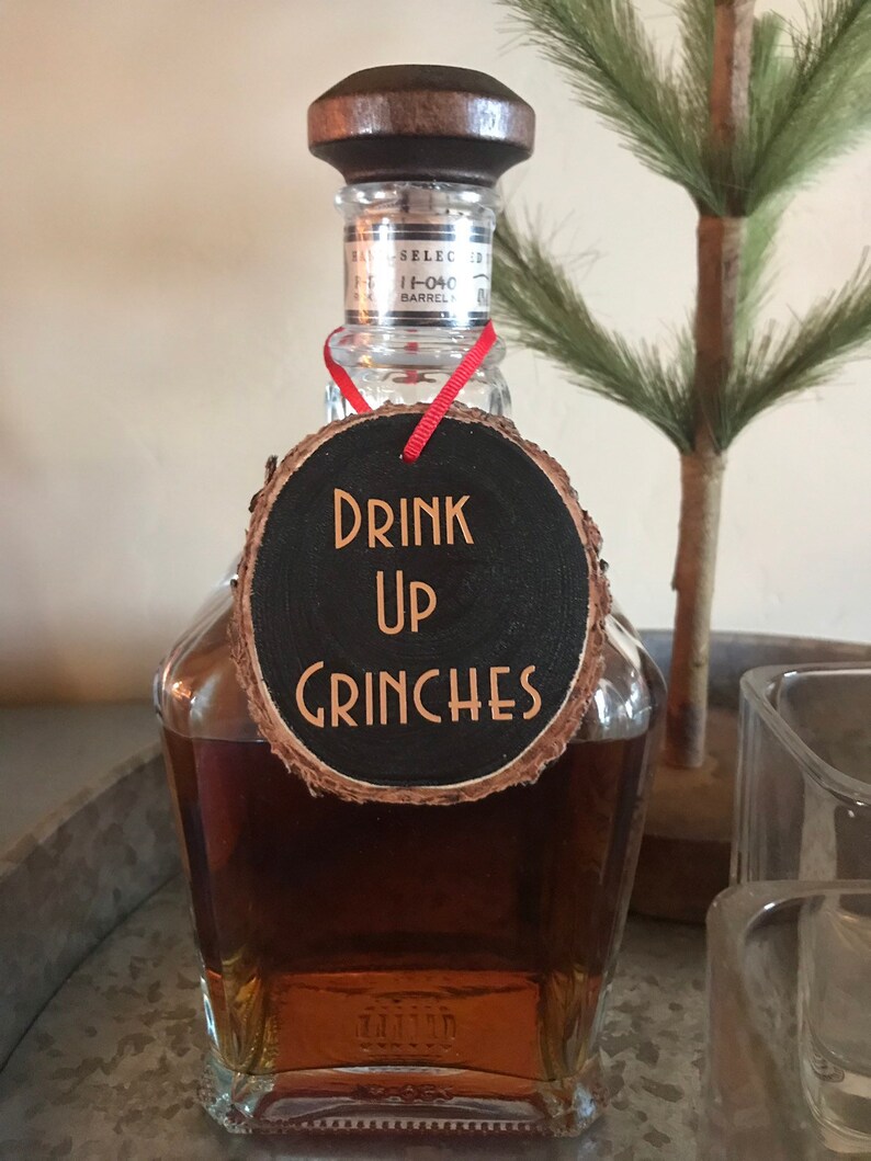 Wood Slice Alcohol Label Hand Crafted Wooden Slice Liquor Etsy
